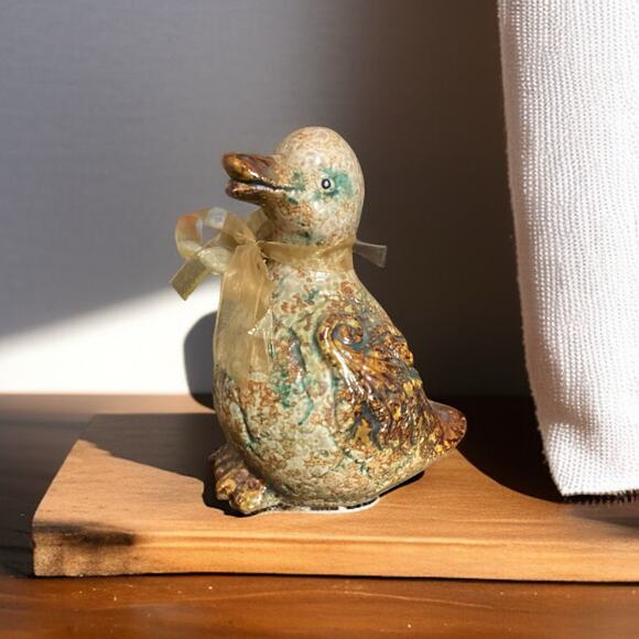 Vintage Pottery, Heavy Crackle Style Finish, French Athezza Duckling Duck - Picture 1 of 5